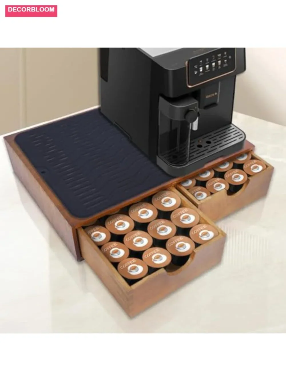 Wooden Coffee Pod Holder Drawer with Silicone Non-Slip Pad, 30 Pod Capacity